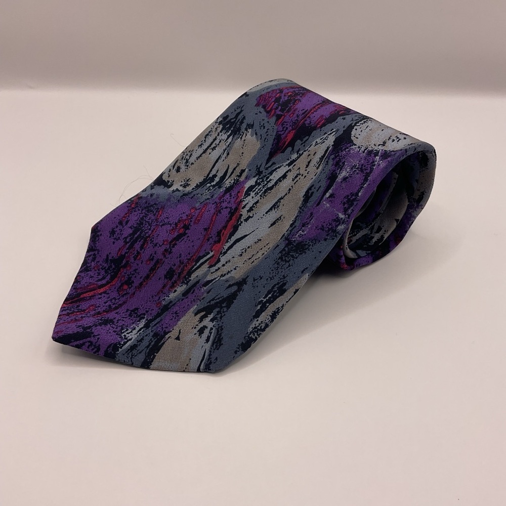 Index Purple/Gray/Red Necktie Tie Vintage Abstract Novelty Print Silk 3.5‎ Wide